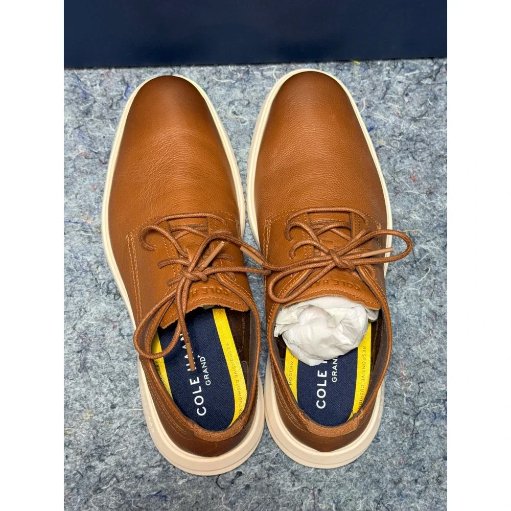 Cole‎ Haan GRND+ Plain Toe Oxford Mens 8.5 British Tan Leather Shoes C36935 NEW